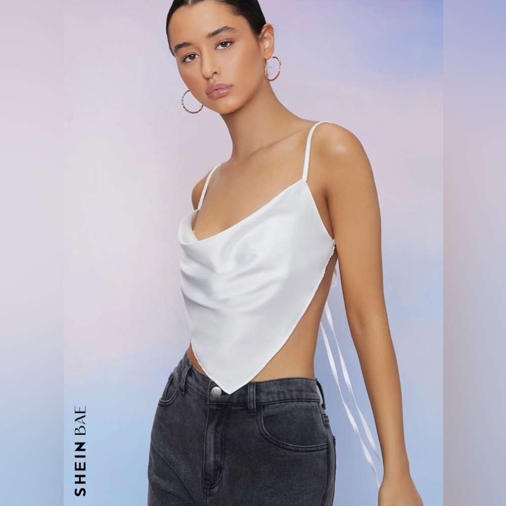 Satin Self-Tie Backless Bandana Top size M